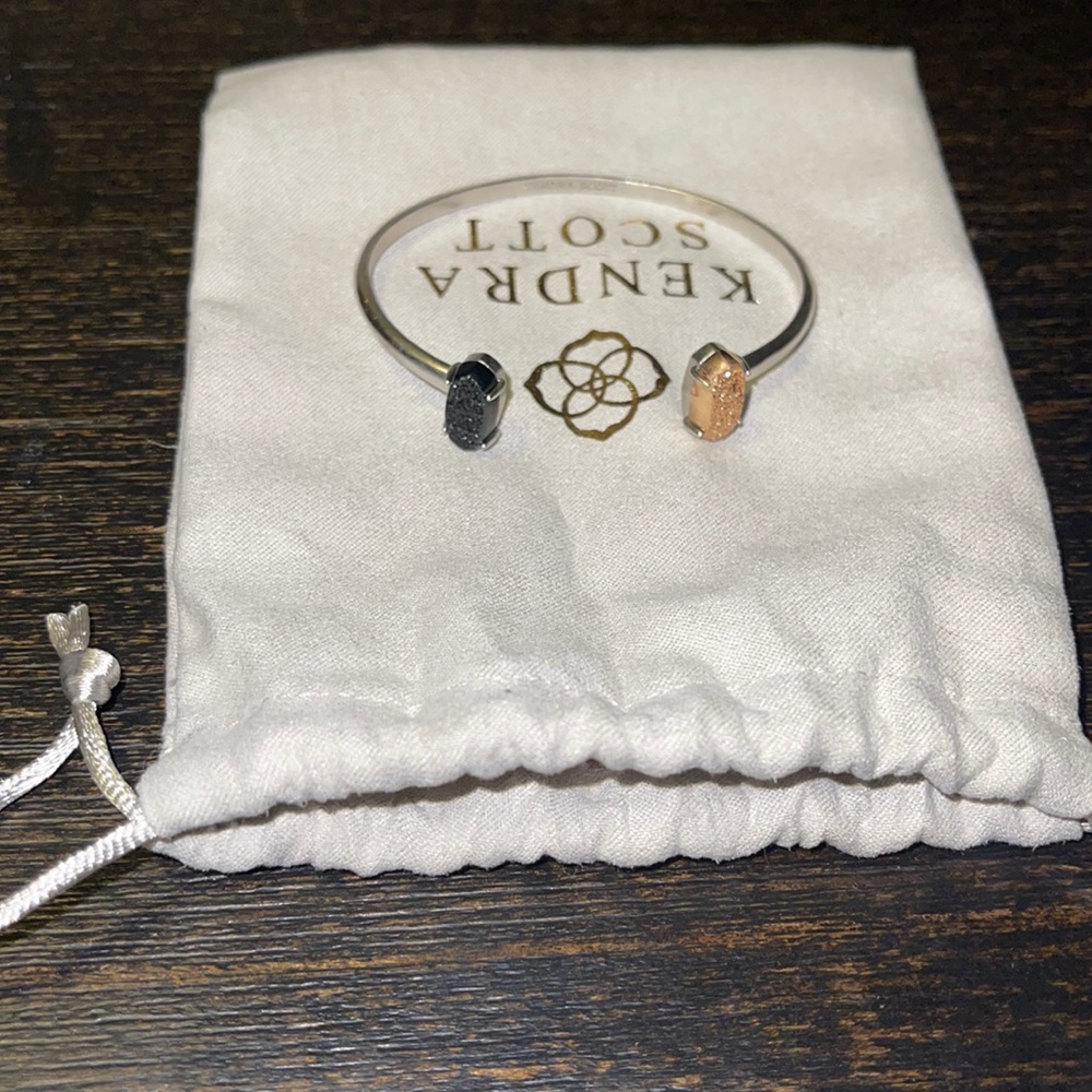 Kendra Scott Edie Silver Bracelet w/ Gold Drusy & Black Drusy